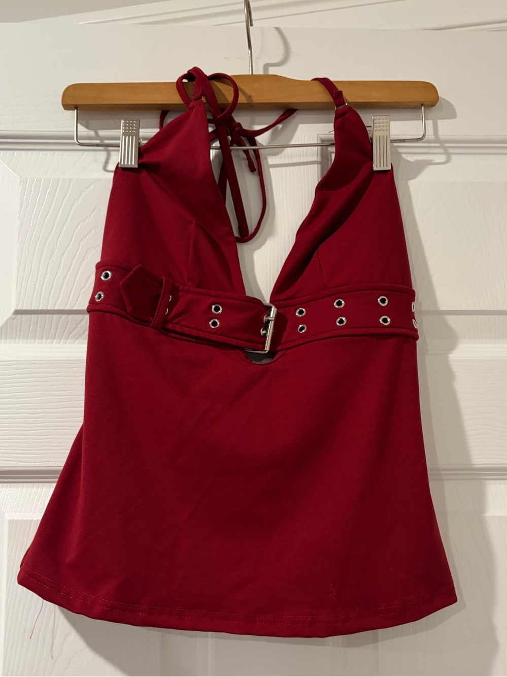 SHEIN Red Halter Belted Crop Top